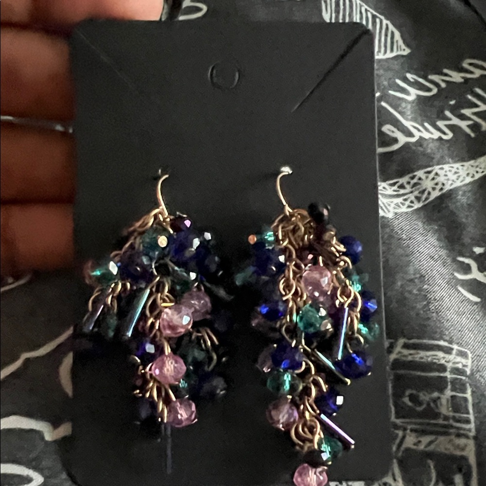 Chic Beaded Dangle Earrings in Purple and Blue
